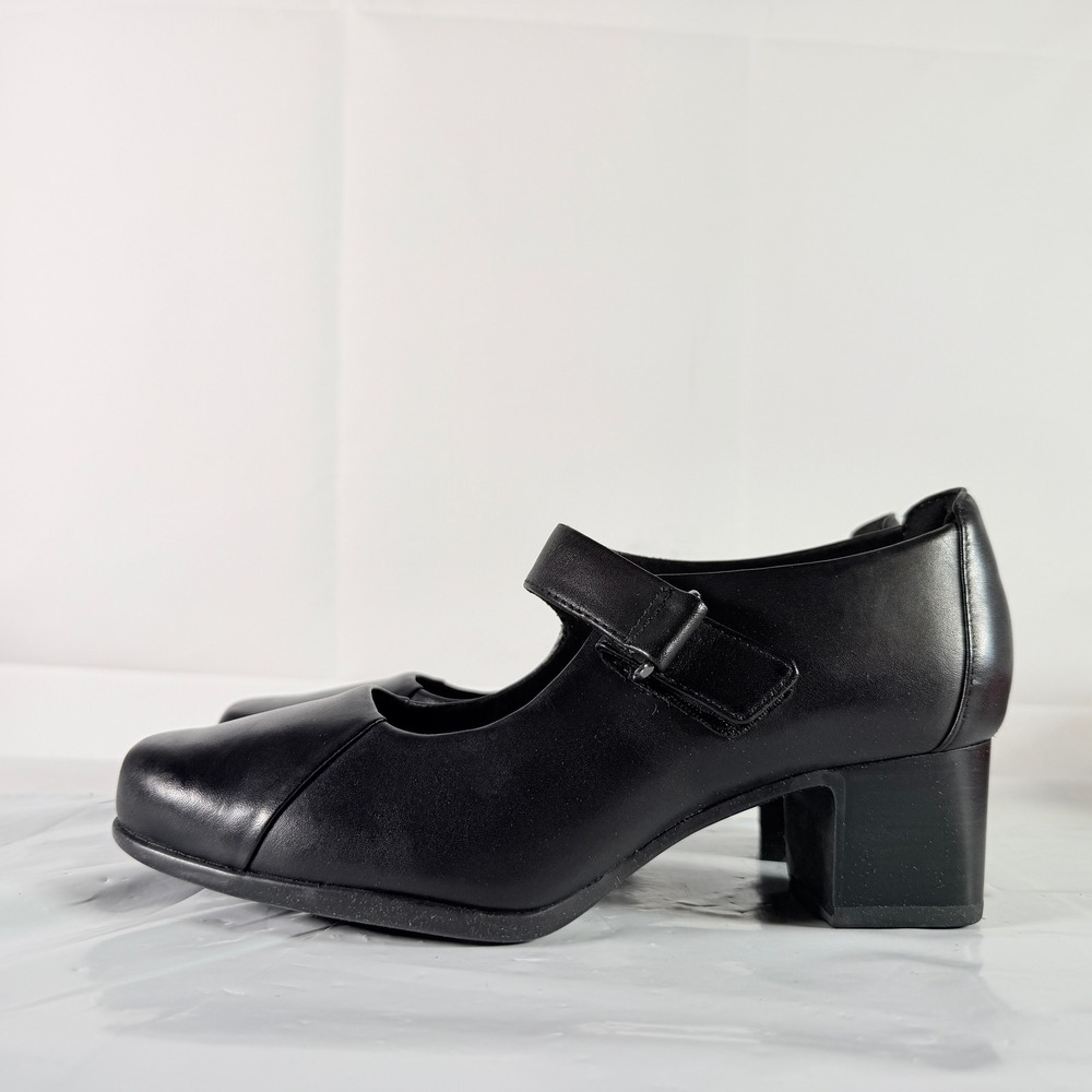 Clarks Un Damson Vibe Black Leather Mary Jane Block Heels Size 6.5 M - Picture 2 of 11